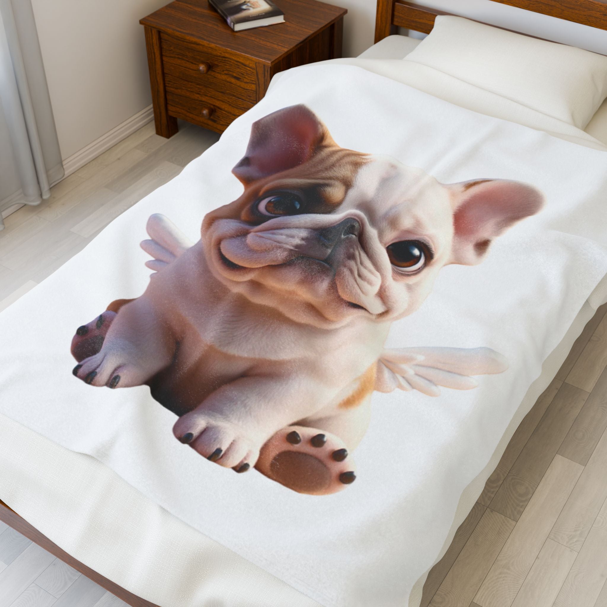 French Bulldog Angel Velveteen Plush Blanket — Cute Puppy Throw for Dog Lovers, Gifts & Baby Nursery