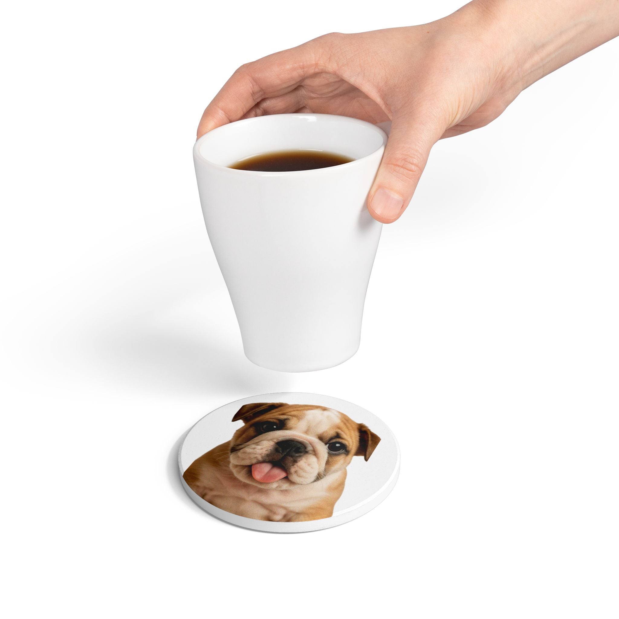 Bulldog Puppy Ceramic Coaster — Cute Dog Drink Coaster for Pet Lovers