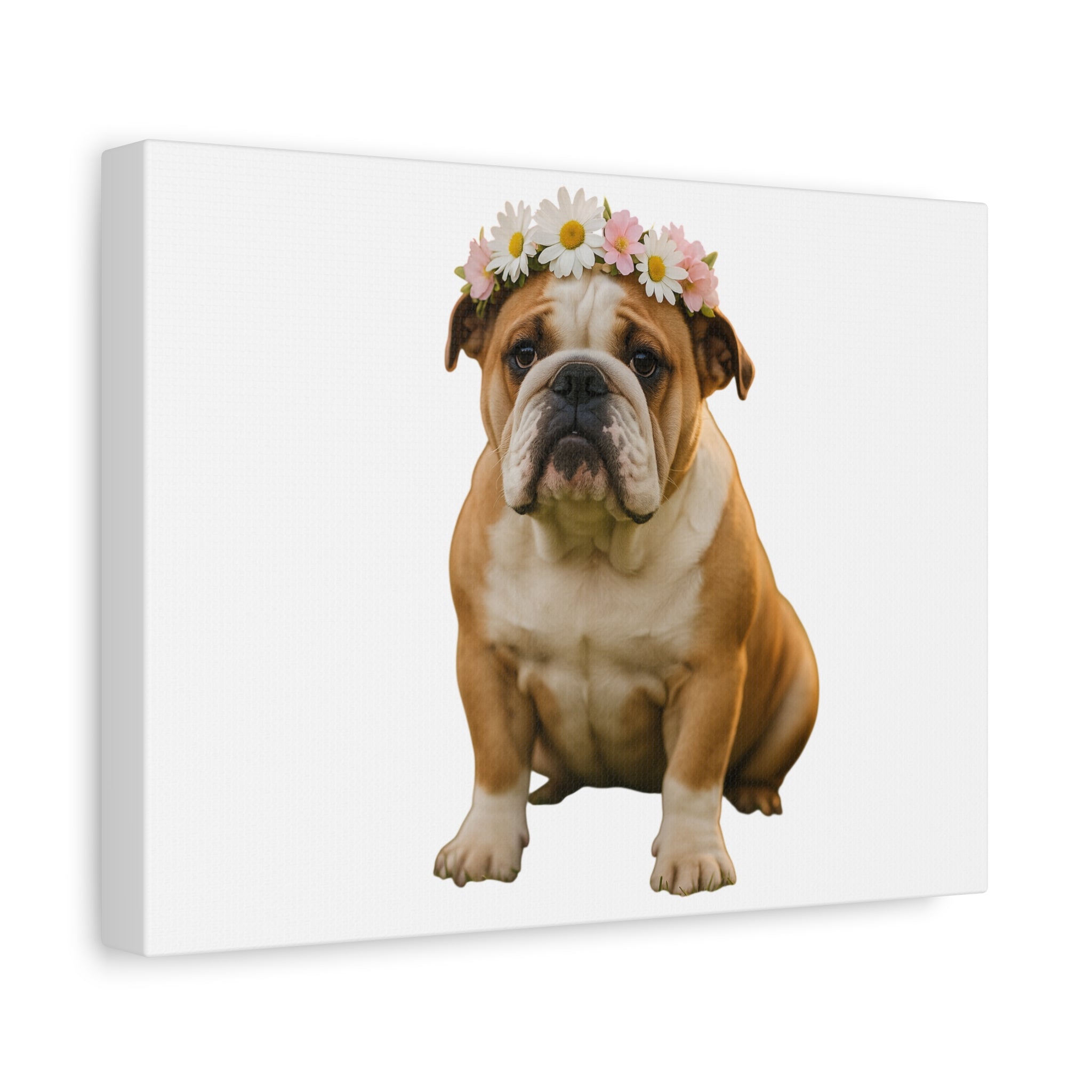 Bulldog with Flower Crown Canvas Print — Cute Pet Wall Art