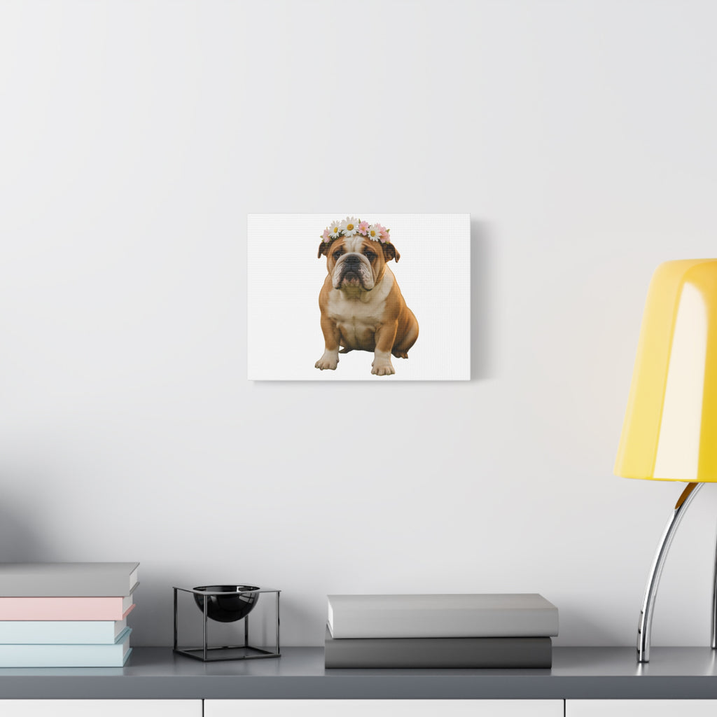 Bulldog with Flower Crown Canvas Print — Cute Pet Wall Art